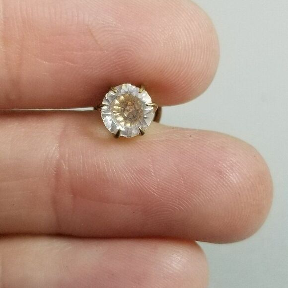 Antique Gold Tone Glass Rhinestone Spiral Dress Shirt Button Stud Vintage Estate - Picture 7 of 7